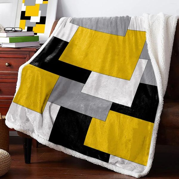 Coperte Giallo Mosaico Colore Arte astratta Decorazioni per la casa Agnello Cashmere Coperta da letto Divano Copripiumino caldo invernale Copriletto per bambini