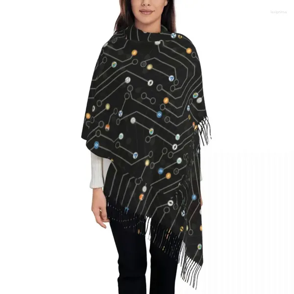 Ethnische Kleidung Kryptowährung Altcoin Digitale Währung Blockchain Logo Schal Frauen Männer Luxus Winter Wrap Schal Ethereum Quaste