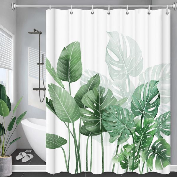 Cortinas de chuveiro 3D Tropical Green Plant Flor Landscape