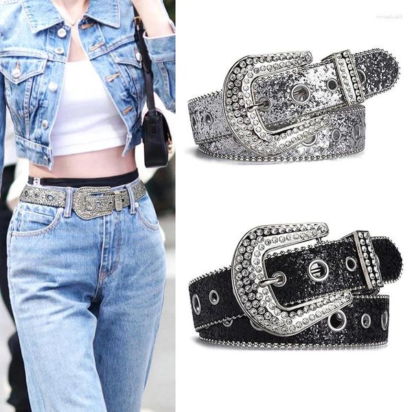 Gürtel Goth Strass Frauen PU Leder Öse Western Cowboy Y2K Mädchen Mode Gürtel Für Jeans Männer