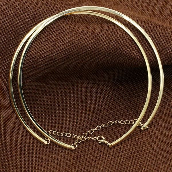 Hot 1 pz nuovo punk semplice cerchio rotondo coppie per le donne signore metallo oro argento filo collana collare girocollo gioielli di moda regalo