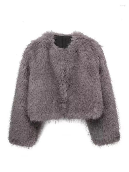 Женские модные меховые пальто для женщин с круглым вырезом, мягкая теплая куртка, женская однобортная зимняя уличная одежда, женская искусственная одежда XS, S, M, L
