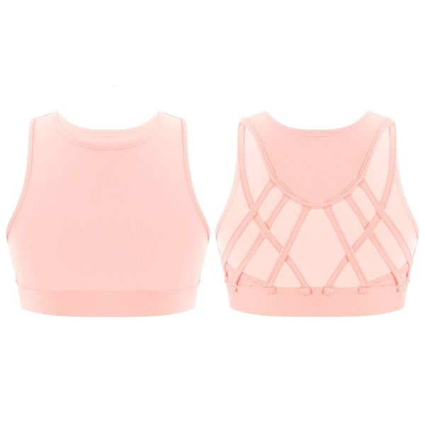 Жилетные детские девочки балетные вершины без рукавов ремешки Crisscross Hollow Back Sport Bra Top Top Top для танцев для йоги тренировки гимнастики 230422