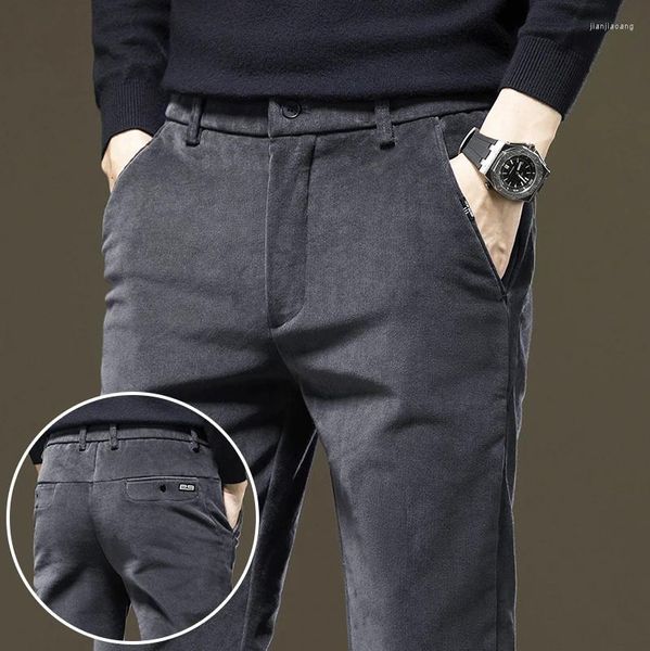 Pantaloni da uomo in velluto a coste neri casual per uomo elastico in vita comodi pantaloni da lavoro classici dritti in tinta unita uomo