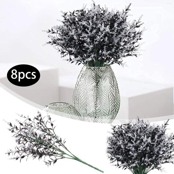 Flores decorativas itens de casamento para recepção flor artificial com vaso de vidro lavanda falso plástico 8 pacotes para casa