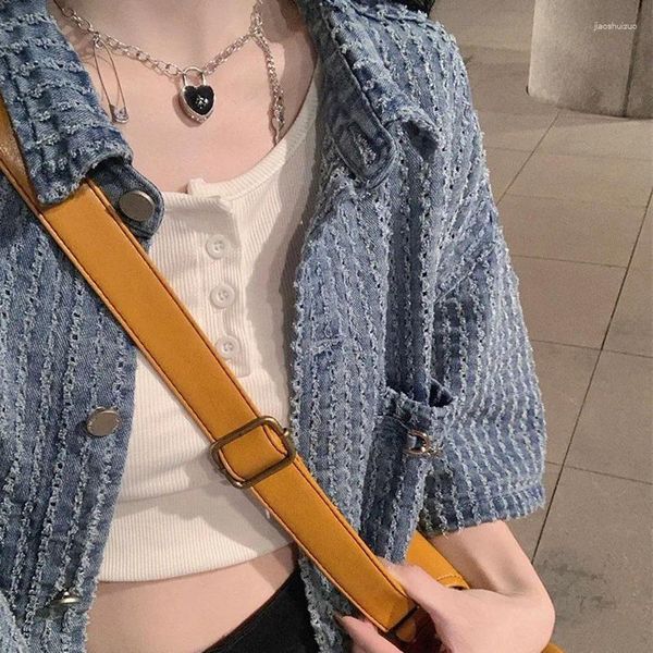 Giacche da donna Abiti da lavoro in denim lavato con fori nella parte superiore Design Sense Camicia dimagrante a maniche corte piccola e profumata per studenti