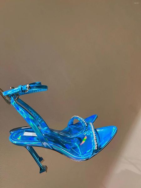 Sandali di fascia alta struttura in metallo strass punta a punta aperta stiletto tacco alto banchetto scarpe da festa pompe classiche da donna di marca