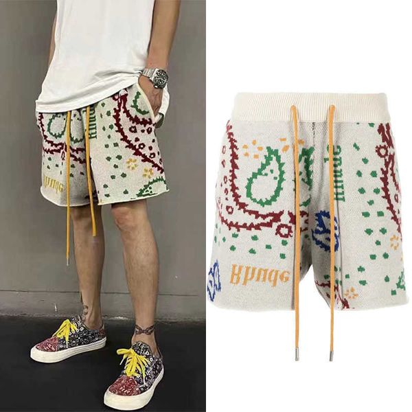 Designer-Kleidung Rhude American Cashew Flower Bunt gestrickte Jacquard-Shorts mit Kordelzug High Street Woolen Sports Capris Trendy Couples Joggers Sportswear