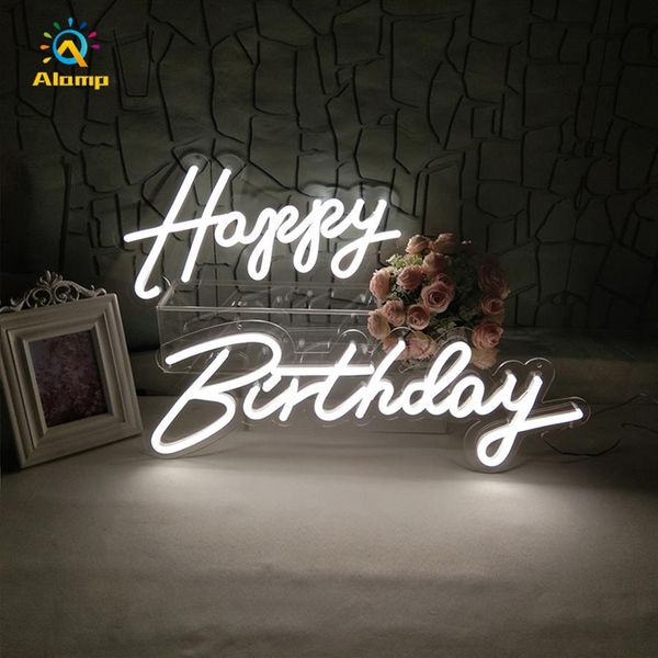 Luz de sinal de néon 3D personalizado Feliz aniversário oh, baby, palavras neons luzes de decoração de tubo para barra de cartas de clube de bares de backbor de background247t