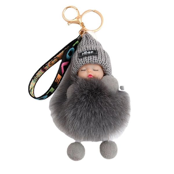 Cinghie per cellulare Portachiavi Ciondolo per bambola del sonno con vera palla di pelo di volpe Ciondolo per borsa in peluche 18CM Accessori per portachiavi regalo ciondoli