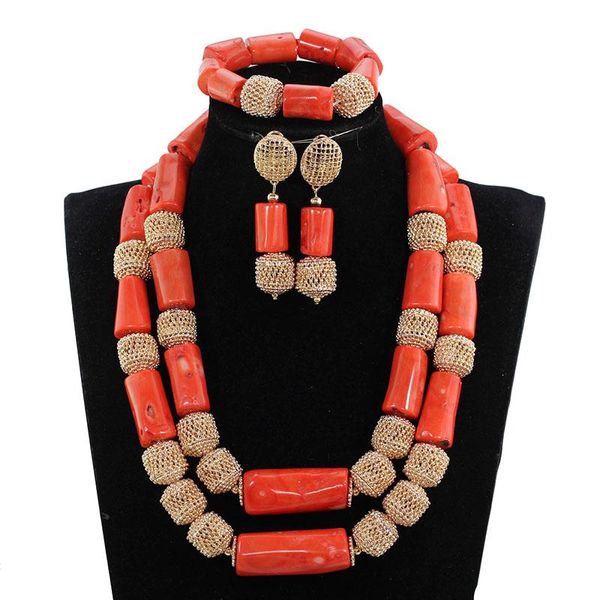 Brincos de colar de luxo Big Coral Bads African Wedding Jewelry Duver