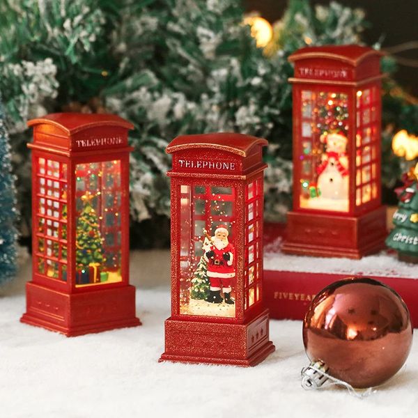 Deko-Objekte, Figuren, Weihnachts-Telefonzelle, Leuchttisch für ältere Menschen, dekoriert mit Baumschmuck, Schneemann, Heimdekorationszubehör 231122