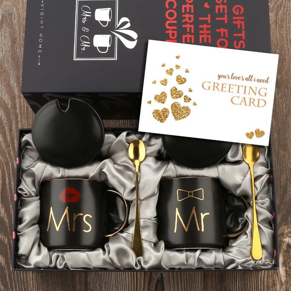 Кружки Mr and Mrs Coffee Creative для пар, черные керамические чашки, свадебные подарки для lyweds, набор чашек, идеальный подарочный набор для помолвки 231122