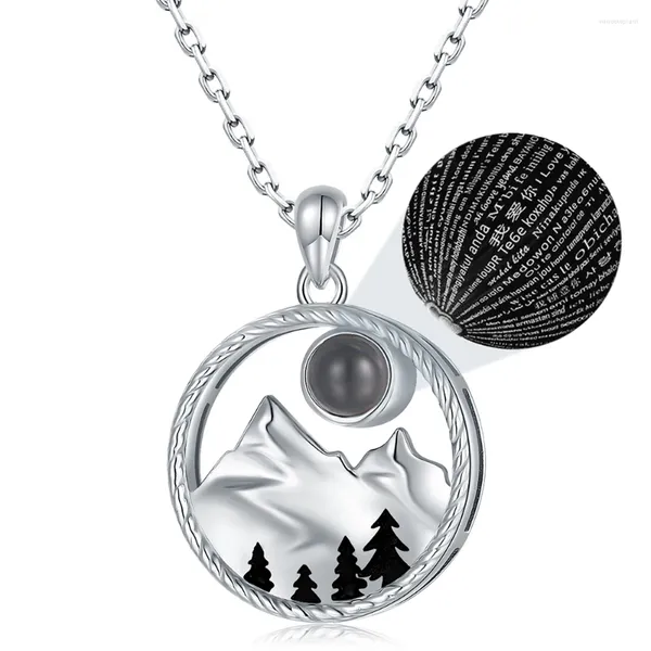 Ciondoli Catena montuosa in argento sterling 925 Collana ti amo in 100 lingue Gioielli con ciondolo Regali per sciatori Campeggiatori Scalatori