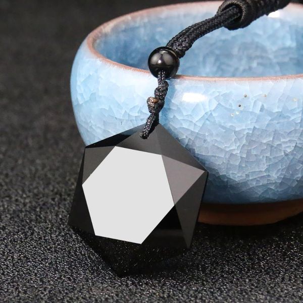 Anhänger Halsketten Echter Obsidian Davidstern Halskette Schwarzer Edelstein Hexagon Facettierter Quarz Heilung Reiki Mann Pullover Kette JewelryPend