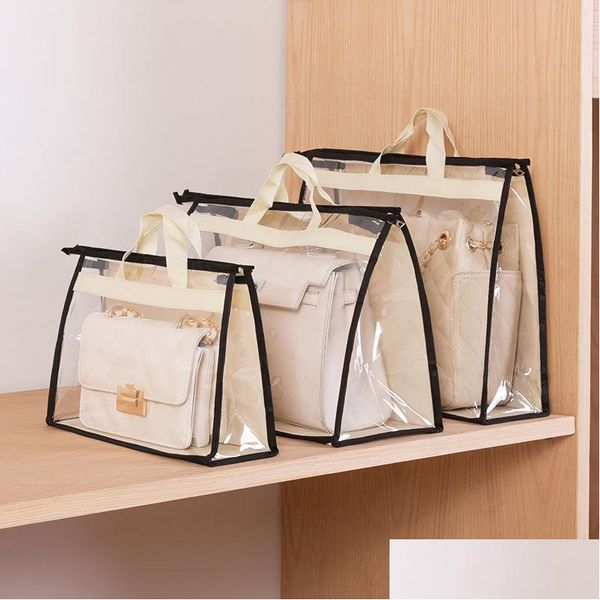 Aufbewahrungsbeutel transparenter Staubbeutel durchsichtiger Geldbeutel-Organizer staubdichter Handtaschenhalter Kleiderschrank für Clutch-Schuhe 1241 T2 Drop Deliv Dhlzm