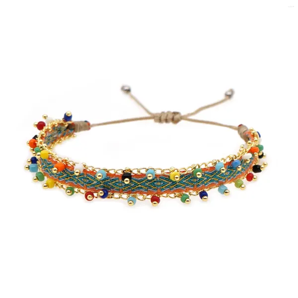 Charme pulseiras moda nepal retro vento étnico mão-tecido pulseira colorido grânulo corrente boêmio europa e os estados unidos cinta