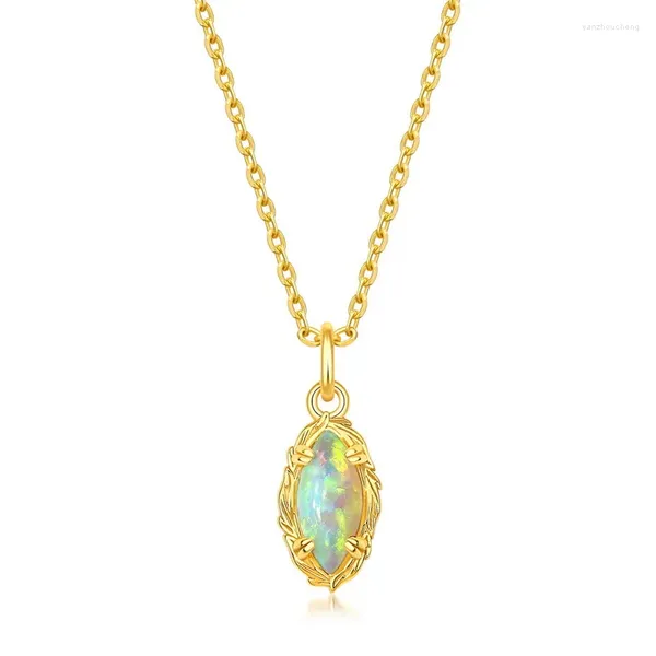 Anhänger S925 Sterling Silber Geometrische Pferdeauge Opal Anhänger Halskette Retro Gestreifte Spitze Vergoldeter Schmuck