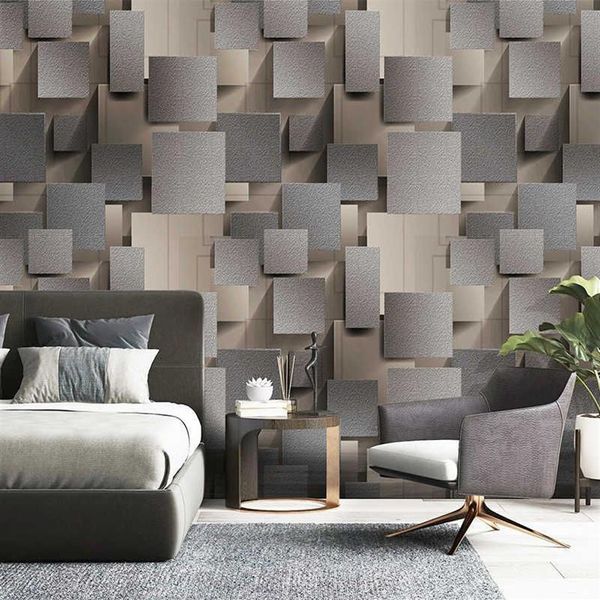 Moderne 3D-Gitter Vlies Wildleder Tapete für Wände Rolle Papel De Parede 3D Wohnzimmer Schlafzimmer TV Hintergrund Wand Papier Dekor Q216g