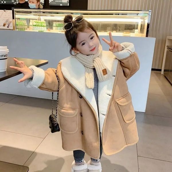 Jacken Winter Kinder Wildleder Khaki Parka Jacke Kinder Kleidung Mädchen Jungen Jacke Kleidung Faux Teddy Pelzmantel Schneeanzug Oberbekleidung Mantel 231122