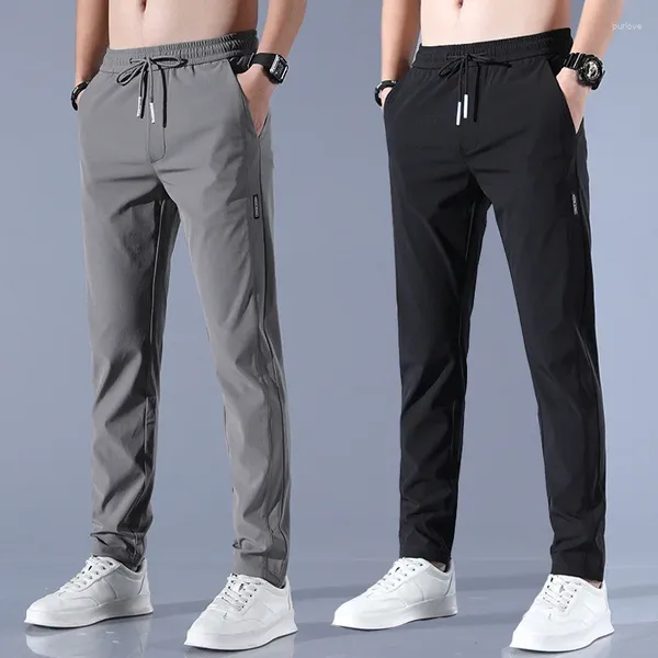 Pantalon pour hommes LU Pantalon en soie glacée Couleur unie Taille moyenne Lâche Respirant Jambe droite Casual Mince Séchage rapide Sports