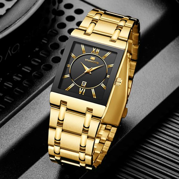 Altri orologi VA VOOM Relogio Masculino Orologio da uomo Square Mens Top Brand Luxury Quarzo dorato Acciaio inossidabile Polso impermeabile 231122