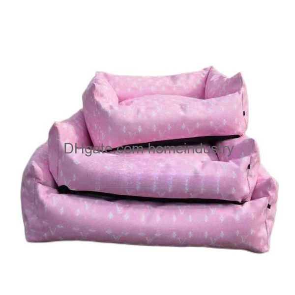 Canis Canetas Designer Dog Beds Canil de Couro com Padrão de Letra Clássico Fácil de Limpar Rec Cool Soft Padding Nonskid Bottom Pet Bed Dhiaz