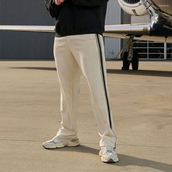 Calças masculinas joggers sweatpants preto branco fita emenda casual listrado calças bordadas ginásio fitness cuecas retas