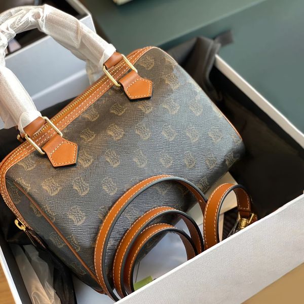 Designer Celins TRIOMPHE CANVAS Boston Bag Luxus-Mode-Handtasche Schulter-Sporttaschen aus echtem Leder Damen Herren Tory Tote braun Blume Crossbody Clutch Duffle Bag