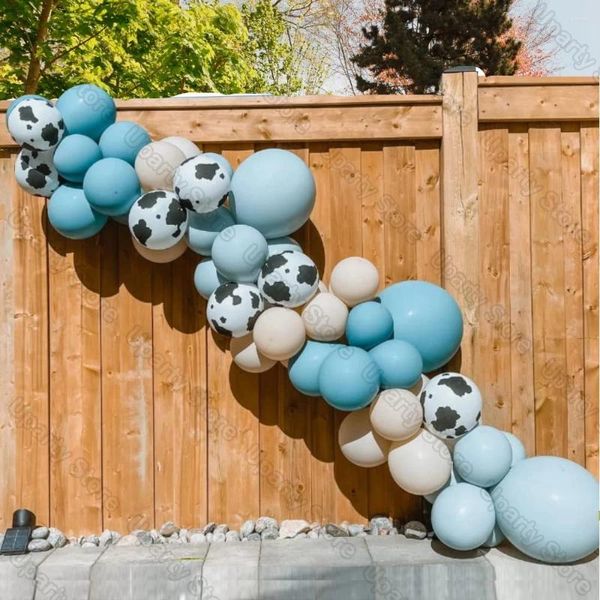 Decorazione per feste Mucca Ragazzo Palloncini di compleanno a tema Arco stampato Globos Ghirlanda di palloncini blu polveroso di sabbia opaca per animali da fattoria Baby Shower