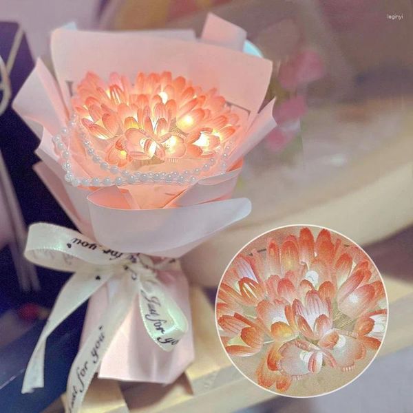 Flores decorativas mini diy tulipa artificial pacote de material artesanal mão tecido flor luz da noite kawaii decoração do quarto presente para namorada