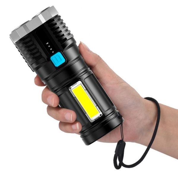 Taschenlampen Taschenlampen Tragbares 4-Kern-Superhelles wiederaufladbares Outdoor-Multifunktions-LED-Langstrecken-Scheinwerfer-Akku-Display COB