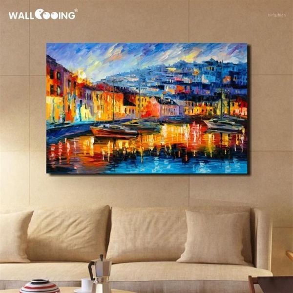 Pintura a óleo de paisagem de 100% pintada à mão Veneza na tela pinturas abstratas imagens da parede amarela da Itália para sala de estar1256e