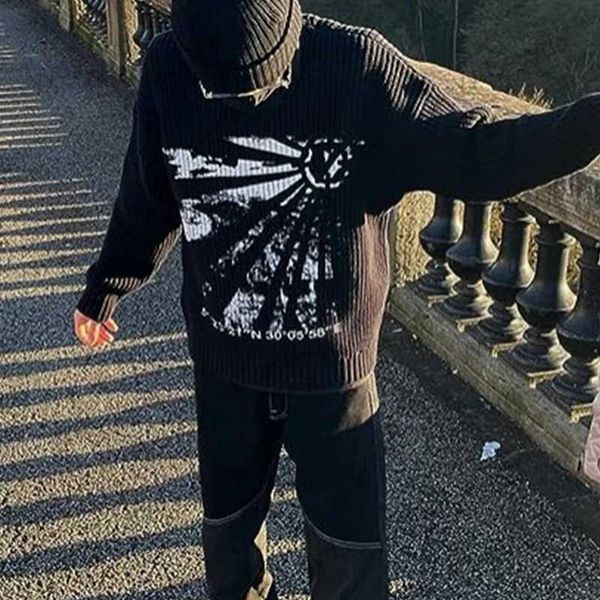 Erkek Sweaters Büyük Promosyon Y2K Gotik Örme Harajuku Hip Hop Kore tarzı Uzun Kollu Gömlek Sonbahar ve Kış T231122