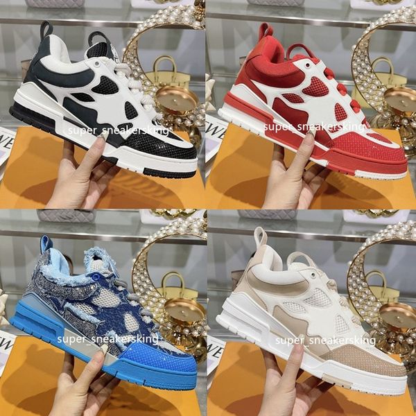 Designer Skate Sneakers Hommes Femmes Chaussures Casual Monogramme Baskets En Cuir De Veau Cuir Abloh Noir Blanc Vert Rouge Bleu Hommes Femmes Superpositions Sneaker Taille 35-46