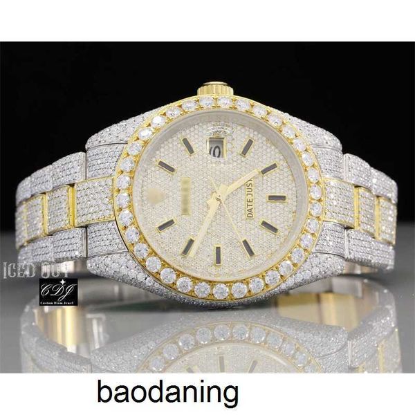 Out Moissanite Ap Studded y Iced Relógio de luxo Bust Down Two Tone Hip Hop Diamond Watch para homens e mulheres20rg cy