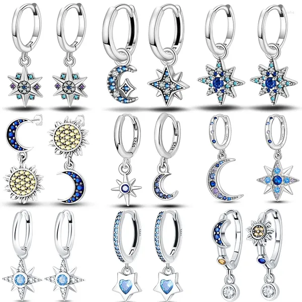 Brincos de argola design original 925 prata esterlina turquesa coração estrela lua pingente para mulheres luxo casamento aniversário jóias presente