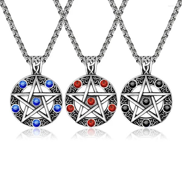 Ожерелья с подвеской, драгоценный камень, пентаграмма, мужское ожерелье из нержавеющей стали, корейская мода, ювелирные изделия, драгоценные камни, готическое ожерелье, крутые вещи