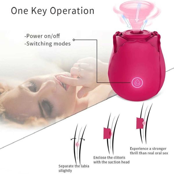 Vibratoren Rosenform weibliches Geschlecht spielt für Frauen Klitoris Leistungsstarke Vagina Nippel Oral Lecken Vakuum Stimulator Saugen Vibrator 1120