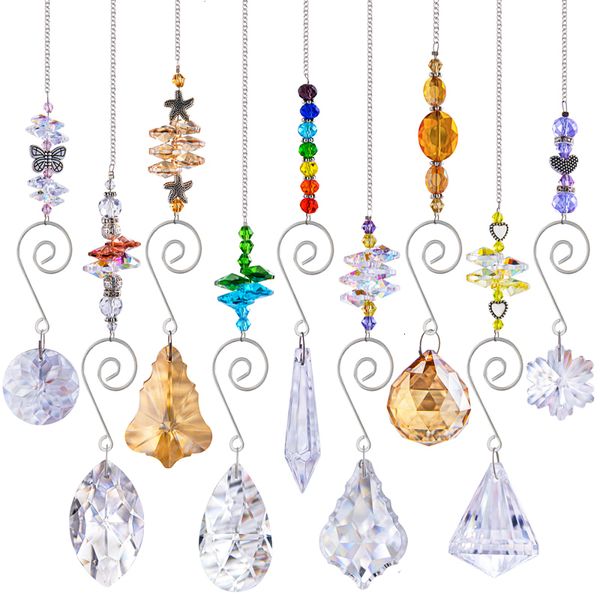 Садовые украшения h d 9pcs подвесные кристаллы люстра Prisms Ornament Maker Maker Sun Catchers для подарочного украшения окна Домашние растения 230422