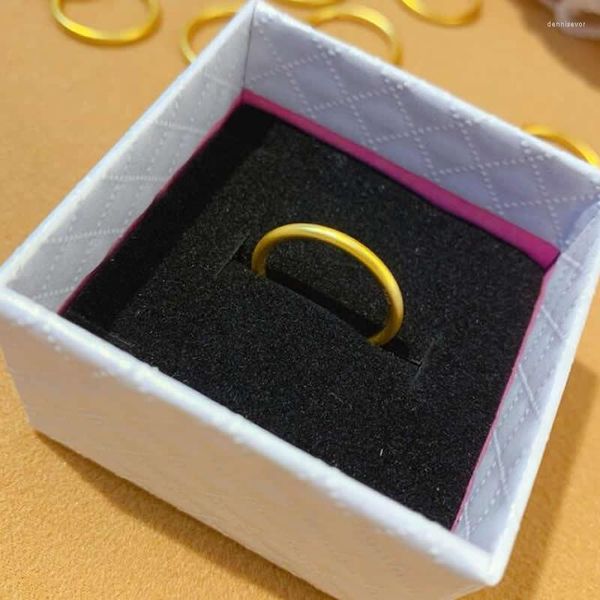 Anelli a grappolo 999 Anello d'oro giallo 24K Donne Smooth Round Circle Wedding Band 1pcs