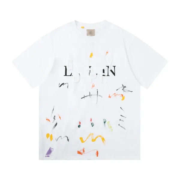 Lanvins Paint Letter Graffiti Mens Fashioner Designer T Рубашки эль мигающие ткань мужские женские летние повседневные тройки Lanvins плюс размер женская одежда рубашки 6185