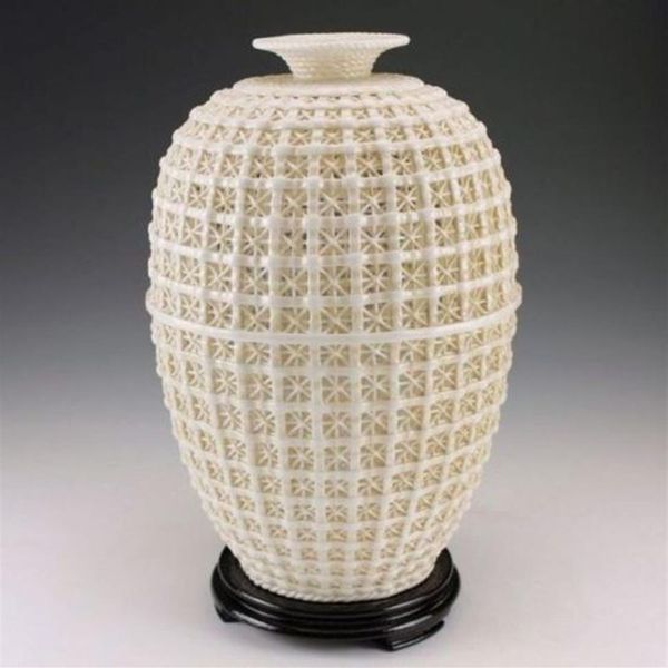 Raro oriental antigo artesanal dehua cerâmica oco grande vase303S