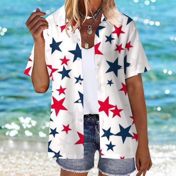 Kadınlar bluzları 4 Temmuz Yaz Gömlekleri Kadınlar 3D Baskı Amerikan Bayrağı Kısa Kol Beach V Yağ Büyük Boy Camisa Bağımsızlık Günü Blusa