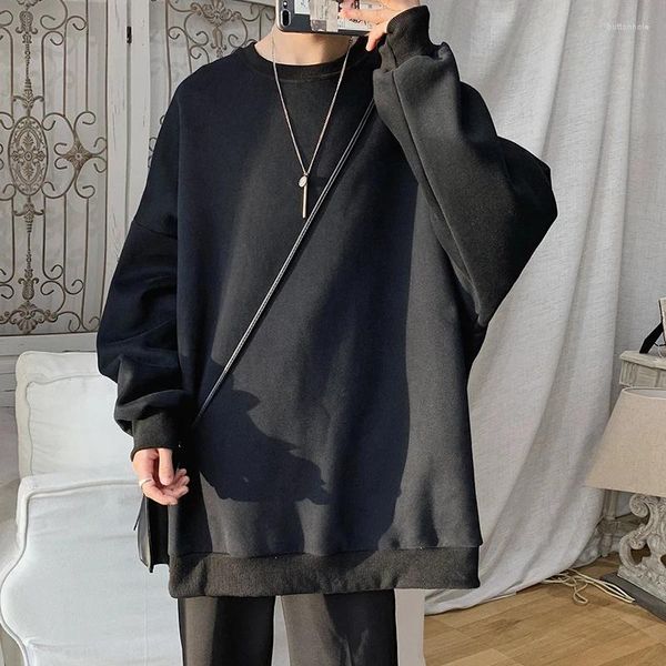 Felpe con cappuccio da uomo Felpe pullover autunnali da uomo girocollo magliette a maniche lunghe larghe tinta unita felpa da coppia stile coreano oversize da uomo