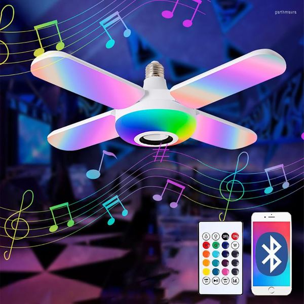 Lampada Lampadina Bluetooth E27 Smart Light RGB Altoparlante pieghevole Telecomando 50W White Music Decor Home