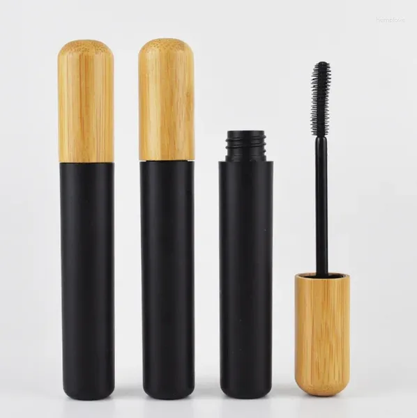 Depolama Şişeleri 5/10 PCS Siyah Boş Maskara Tüp Ahşap 5ml Bambu Kirpik Fırçası Fiyal Sıvı Şişe Örnek Kozmetik Konteyner Yeniden doldurulabilir