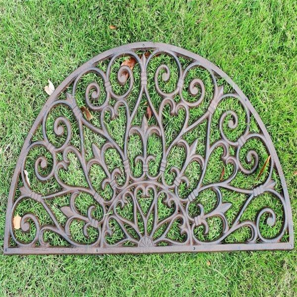 Ferro fundido capacho meia redonda porta tapete de metal decorativo antigo marrom vintage casa jardim quintal pátio pastagem ornamento artesanato 268b