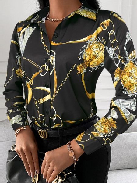 Damenblusen Bluse Frühling Herbst Mode Langarm Top schickes und elegantes Hemd unregelmäßiger Druck Strickjacke Damenbekleidung Y2k Streetwear