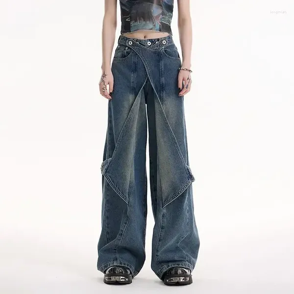 Herrenjeans Vintage Niche Washed Denim Mikro ausgestellte Hose mit weitem Bein Männer und Frauen getäfeltes Design für lockeren Persönlichkeitstrend